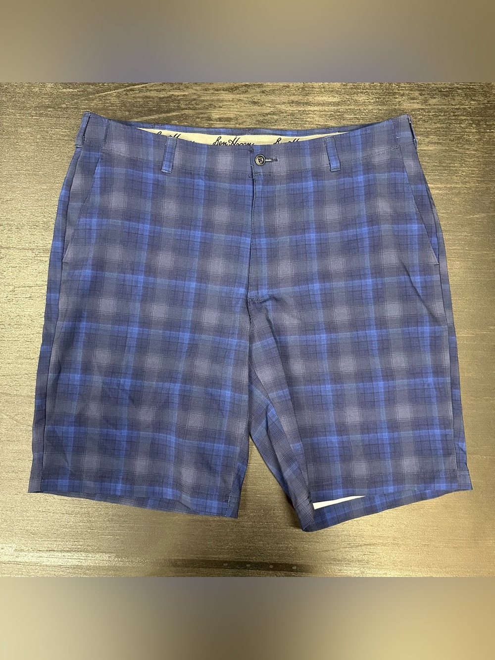 Ben Hogan Mens Blue Plaid Golf Shorts Size 38